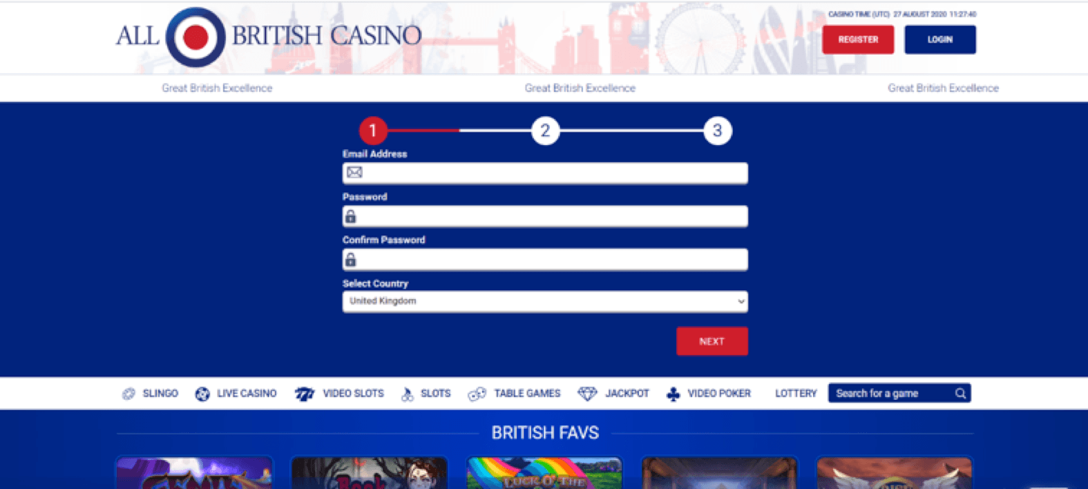 User interface review for All British Casino